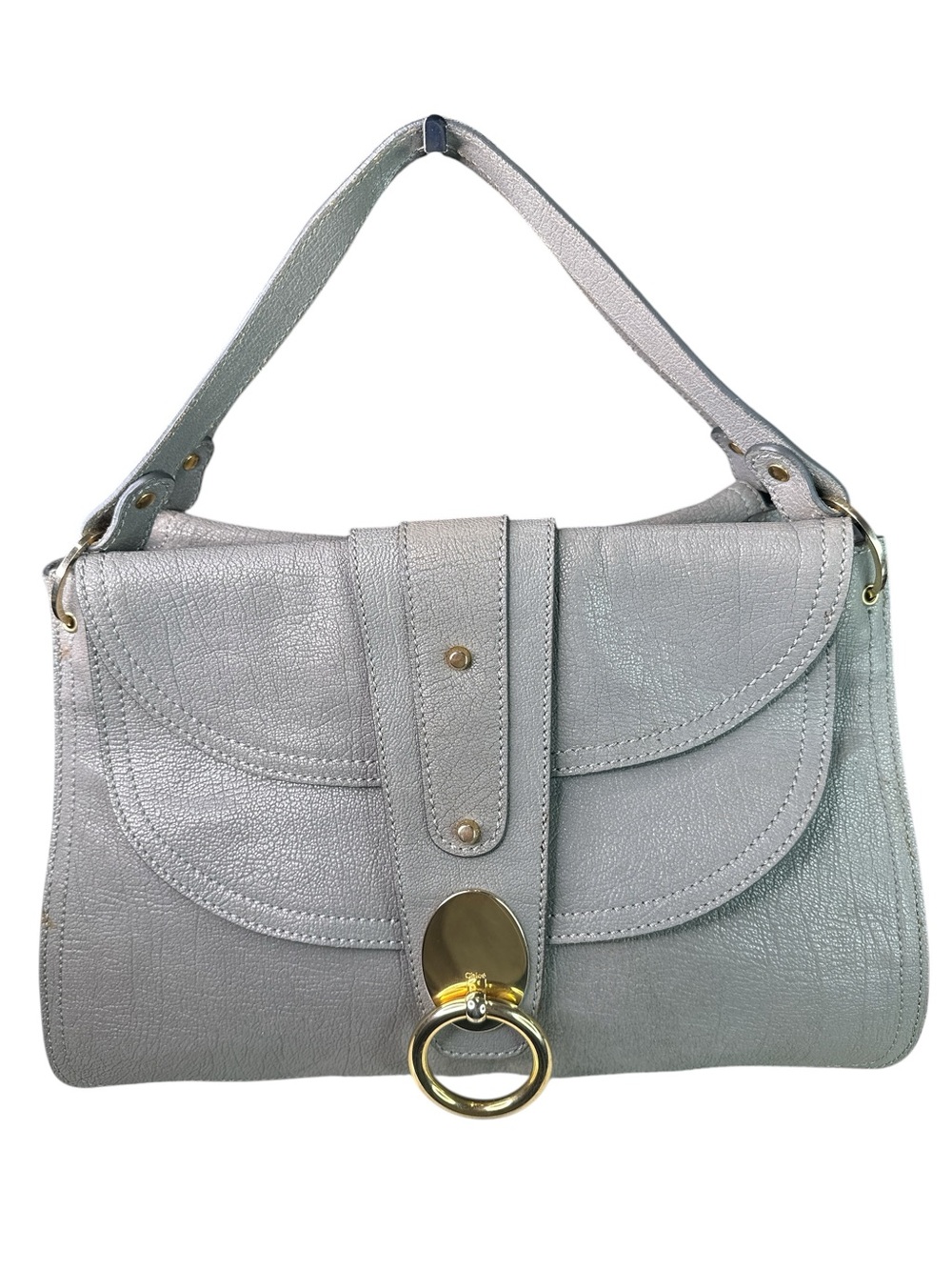 CHLOE Kathleen satchel Gray Leather Shoulder Bag with Gold Ring Accent